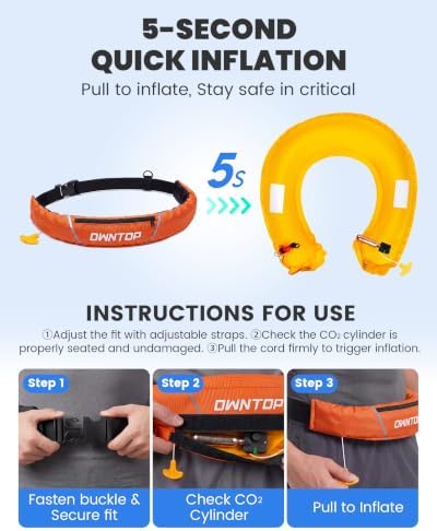Owntop Manual Inflatable Belt Pack, Adults Swim Jacket with Blowpipe & Whistle, 24g CO2 Cylinder Included, Low Profile for Kayaking, Fishing, Paddle Sports - Image 3