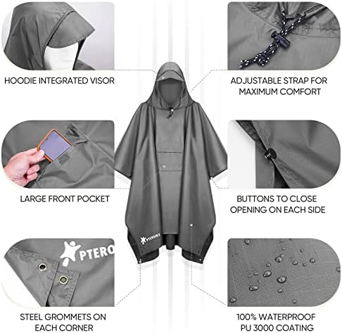 PTEROMY Hooded Rain Poncho for Adults, Reusable Waterproof Raincoat - Image 6
