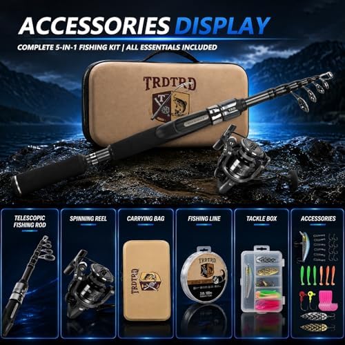 Fishing Rod and Reel Combo Kit—Telescopic Fishing Rod, Collapsible Fishing Rod, Portable Fishing Set w/Tackle Box, Lures & Bag, 4.2oz Carbon Fiber, 5.2:1 Anti-Twist Reel, Freshwater/Light Saltwater - Image 2