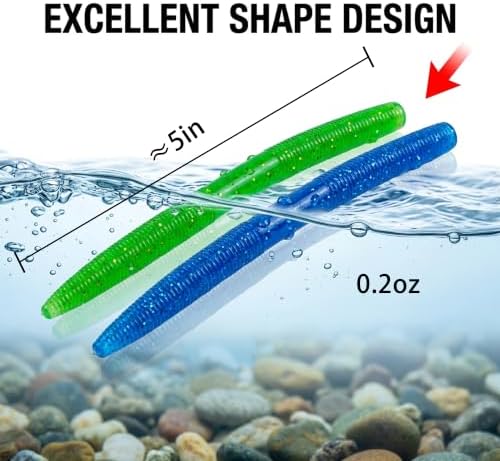 5" Stick Worms for Bass Fishing, Soft Plastic Wacky Worms, Durable Baits for Texas Carolina Rig, Freshwater Saltwater Lures - Image 5