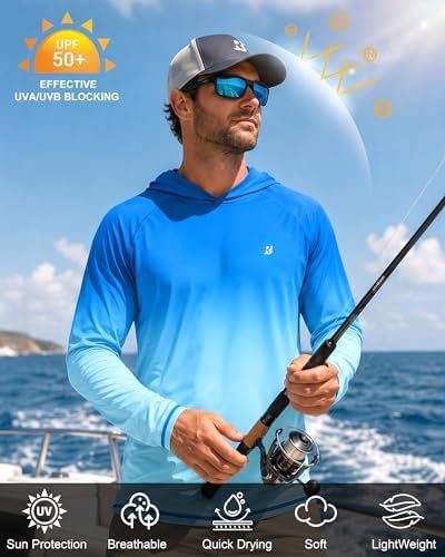 Roadbox Mens Fishing Sun Hoodie, Long Sleeve UPF 50+ UV Protection Shirts - Image 4