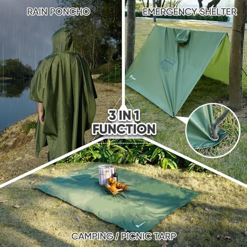 PTEROMY Hooded Rain Poncho for Adults, Reusable Waterproof Raincoat - Image 2