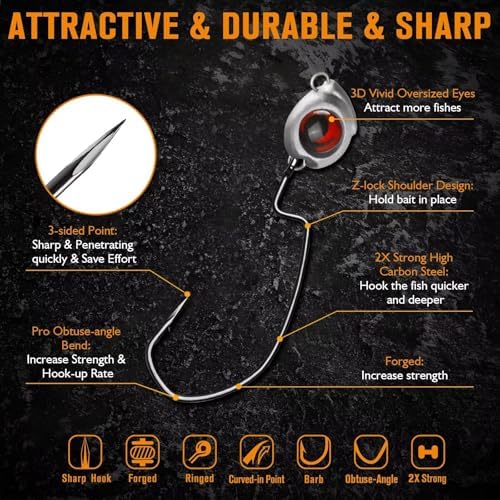 Dovesun Swimbait Jig Head 12PCS Ned Rig Jig Heads Weedless Jig Heads with 3/0 Texas Rig Hooks for Bass Fishing 1/8 1/5 1/4 3/8oz - Image 3