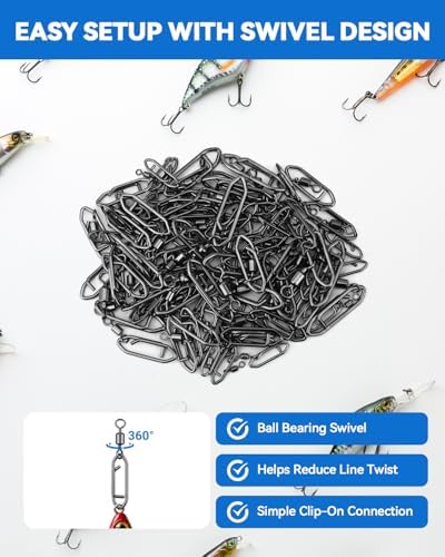 110 Pcs High Strength Fishing Swivels, Stainless Steel Snap Swivels with Quick Change Clips, Saltwater Freshwater Fishing Accessories, Black Nickel Coated - Image 5