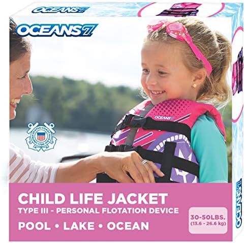 Aqua Oceans 7 Life Jacket for Kids - US Coast Guard Approved Life Vest for Infant, Child & Youth Boys and Girls, Open-Side PFD for Boating, Swimming & Water Sports by SwimSchoolConfidenceBuildingSystem