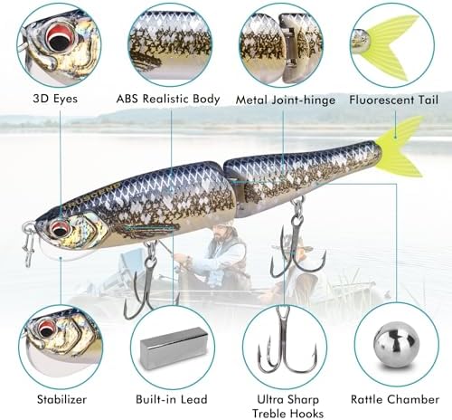 TRUSCEND Swimmax Easy Catch Fishing Lures with BKK Hooks, Wiggling, Vibrating, Rattling and Gurgling for More Bites, Heavy-Duty Dyneema Fiber Jointed Swimbaits for Bass, Trout, Crappie, Walleye, Pike - Image 3
