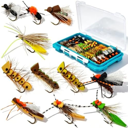 Fly Fishing Flies Kit Hand-Tied Dry Wet Flies Nymphs Streamers Assortment with Fly Box by FreeFisher