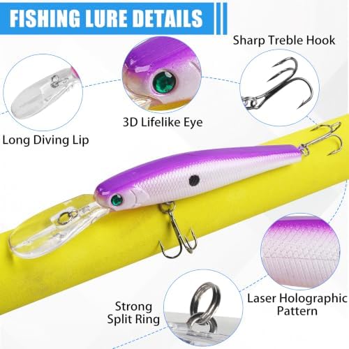 Fishing Lures Deep Diving Crankbait Rattle Minnow Jerkbait Walleye Lures - Image 2