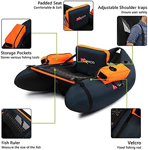 PEXMOR Inflatable Fishing Float Tube, Float Tubes for Fishing w/Rod Holder | Fish Ruler | Pump | Carry Bag | Adjustable Straps| Storage Pockets, 350LBS Capacity Fly Fishing Belly Boat - Image 4