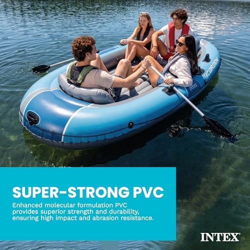 INTEX Excursion 4-Person Inflatable Fishing Boat River Raft Set with Oars - Image 4