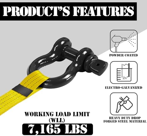 5/8" D Ring Shackle with 3/4" Screw Pin, 3.25T Working Load Limit (WLL) / 19.5T (42,990 lb) Minimum Breaking Strength (MBS) for Tow Strap Winch, Off-Road Vehicle Recovery (Black, 2 Pack) - Image 2
