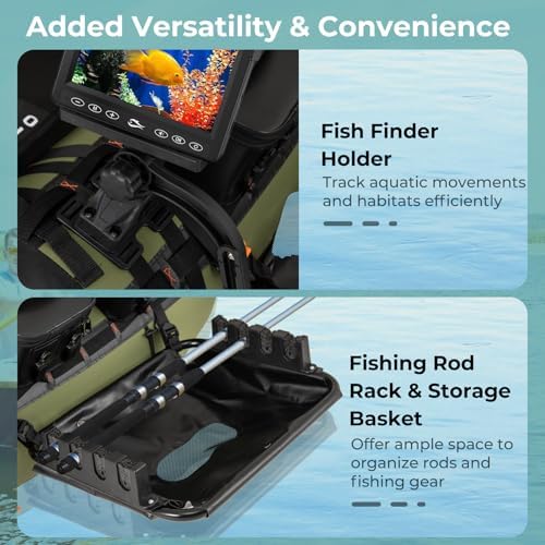 GYMAX Fishing Float Tube, Inflatable Belly Boat with Fish Finder Holder, Rod Rack, Fish Ruler, Manual Pump & Detachable Storage Boxes, Portable Backpack Float Tubes for Adults - Image 4