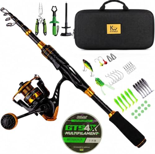 Telescopic Fishing Combo, 6FT Carbon Fiber Rod with 3000 Spinning Reel, Lightweight Kit with Carrier Bag for Bass Trout Catfish Freshwater Saltwater Travel by KITHWILD