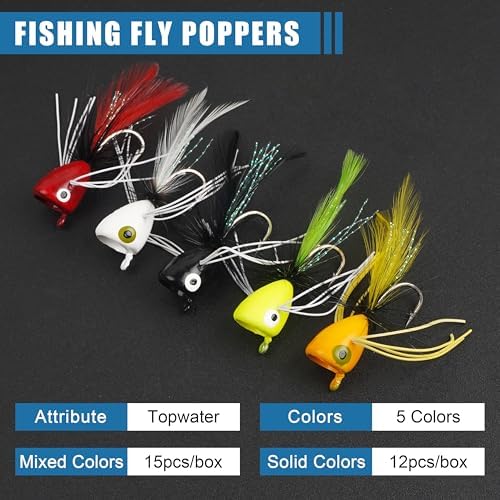 Fly Fishing Lures Poppers Flies Panfish Bluegill Bass Flies Bugs Lures Dry Flies Wet Flies Popper Lures 12/15pcs - Image 6