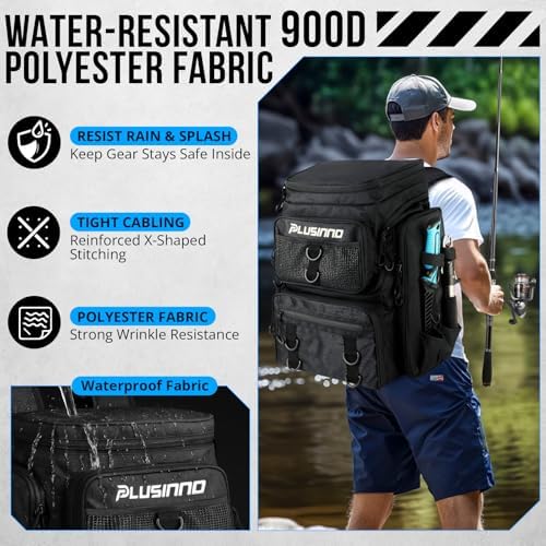 PLUSINNO Fishing Tackle Backpack with Rod Holders，42L Water-resistant Fishing Bag Store Fishing Gear,Fish Gifts For Men. - Image 2