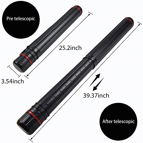 DEWEL Drawing Tube Blueprint Case Telescoping Art Tube Large Plastic Black Storage Tube Expands from 25 to 40 Inches Plastic Waterproof and Light Resistant Poster Tube with Strap - Image 2