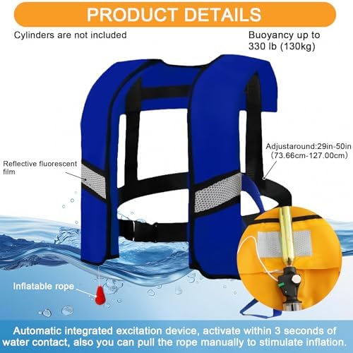 3-Pack Life Jackets for Men Women - 150N Automatic Inflation Swim Vest with Reflective Strips & Safety Buckle ~ Lightweight &Breathable - Image 2