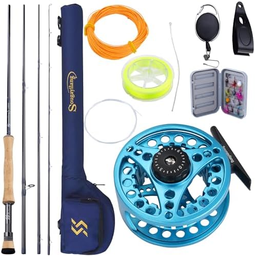 Sougayilang 5/6 Weight 9ft Fly Rod, 4-Piece Graphite Rod, Die Cast Aluminum Reel, Carrying Case, Fly Box & Fishing Flies Combo Starter Kit by Sougayilang