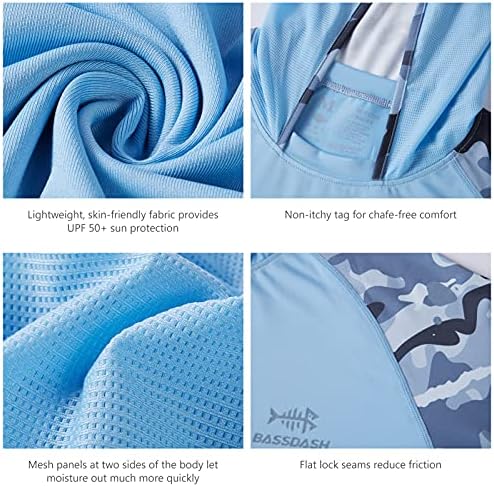 BASSDASH Men’s UPF 50 Performance Fishing Shirt Cooling Hoodie Camo Long Sleeve FS17M - Image 6