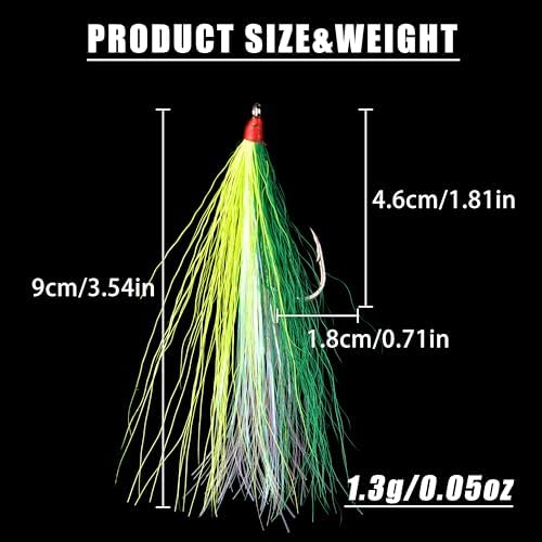 Bucktail Teasers Fishing Hooks Saltwater Flounder Rig Bucktail Mylar Teasers Inserted Fishing Teaser Hooks for Jigs Spoons Lures Hi/Lo Rig Striped Bass Bluefish Flounder Surf Bottom Fishing - Image 3