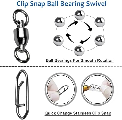 AMYSPORTS High Strength Snap Swivels Stainless Bearing Rolling Fishing Swivel Freshwater Snap Swivels Fishing Clip Steel Black Nickel - Image 3