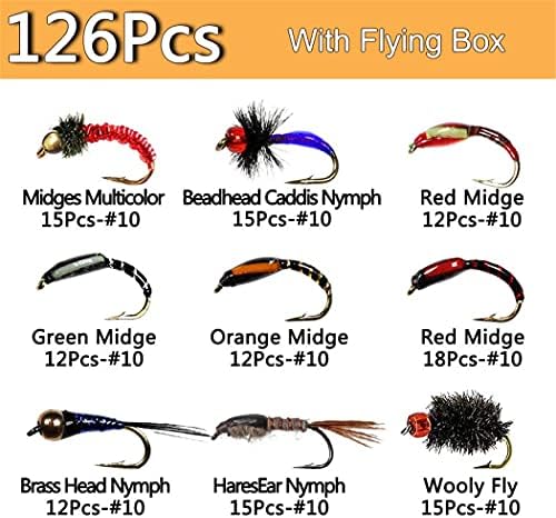OutdoorFishing Fly Fishing Flies Kit Fly Assortment Trout Bass Fishing with Fly Box, 33/48/72/100/114/148pcs with Dry/Wet Flies, Nymphs, Streamers, Popper - Image 2