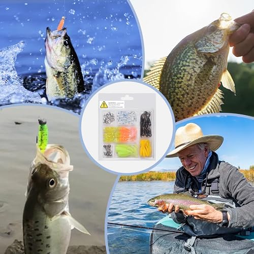Soft Fishing Lures Jig Head Hooks Kit, Crappie Jigs Lures Kit Mixed Curly Grub Lures Tube Baits Soft Plastic Swimbaits for Bass Trout Panfish Saltwater Freshwater Fishing - Image 6