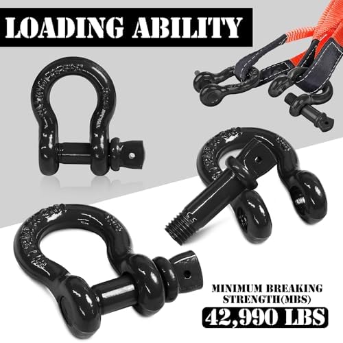 5/8" D Ring Shackle with 3/4" Screw Pin, 3.25T Working Load Limit (WLL) / 19.5T (42,990 lb) Minimum Breaking Strength (MBS) for Tow Strap Winch, Off-Road Vehicle Recovery (Black, 2 Pack) - Image 3