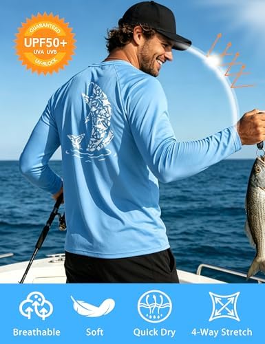 Men's Fishing Shirt Long Sleeve, UPF50+ UV Protection Sun Shirts, Quick Dry Graphic T Shirt for Running Hiking - Image 4