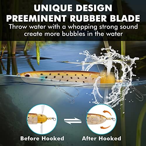 TRUSCEND Top Water Fishing Lures with BKK Hooks, Easy Catch Plopper Lure for Freshwater or Saltwater, Floating Lures for Bass, Pike, Catfish, Surface Wobble PoPobait Bass Baits Fishing Gifts for Men - Image 3