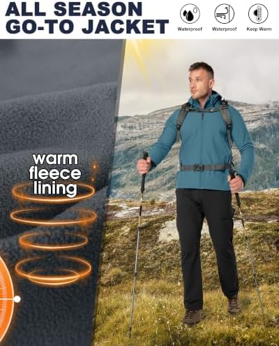 33,000ft Men's Hooded Fleece Lined Rain Shell Jacket Waterproof Lightweight - Image 4
