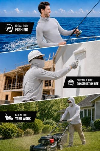 3/6 Packs Mens Sun Protection Fishing Hoodie with Face Mask - Image 6