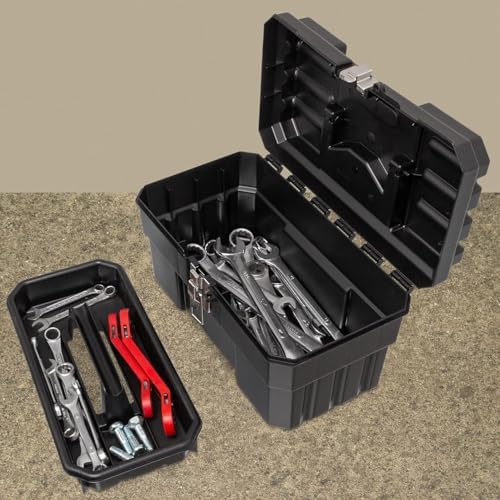Akro-Mils 14-Inch Plastic Toolbox with Removable Tray, Steel Latch & Padlock Eye, Industrial-Grade Tool Box for Tools, Crafts, First Aid & Hobby Supplies, 14" x 8" x 8", Made in USA, Black (09514) - Image 2
