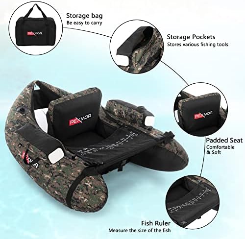 PEXMOR Inflatable Fishing Float Tube, Float Tubes for Fishing w/Rod Holder | Fish Ruler | Pump | Carry Bag | Adjustable Straps| Storage Pockets, 350LBS Capacity Fly Fishing Belly Boat - Image 3