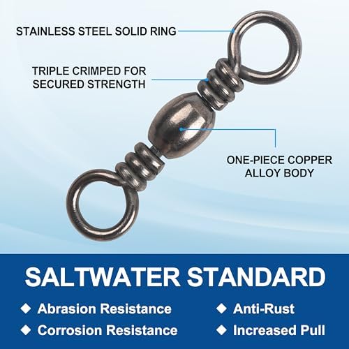 Fishing Barrel Swivels - 50/100 pcs Rolling Ball Bearing Fishing Swivel with Solid Ring Fishing Tackle Hook Line Connector Copper with Stainless Steel Black Nickle Coated Test Strength 35-165lbs - Image 2