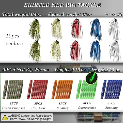 Ned Rig Kit with Ned Rig Jig Heads Hook Bait Worm for Bass Fishing - Image 2