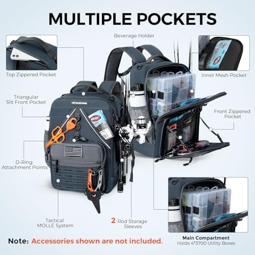 KastKing KastMate Fishing Backpack With 2 Rod Holders, Dark Gray - Image 3