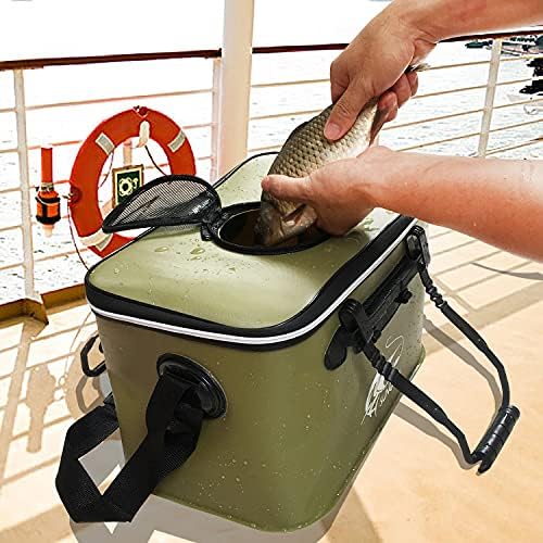 Fishing Bucket,Foldable Fish Bucket, Multi-Functional EVA Fishing Bag for Outdoor, Live Fish Lures Bucket and Fish Protection Bucket,10GAL/8GAL/6GAL/4.8GAL/3GAL Live Fish Container (6GAL/ArmyGreen) - Image 3
