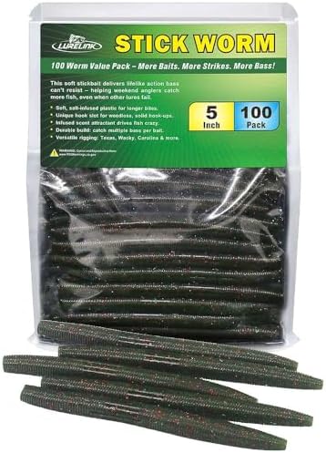 Wacky Worms Soft Plastic for Bass Fishing Lures–100 Pack 4" & 5" Stick Baits Wacky, Texas, Neko & Drop Shot Rigs–Bulk Soft Lure by LURELINK