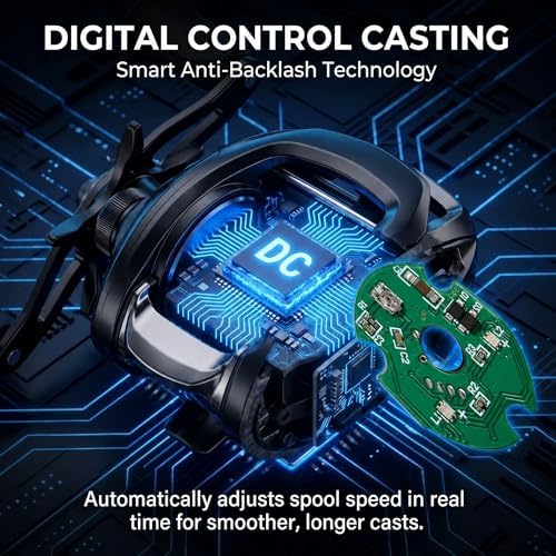 DC Baitcaster Reel with Digital Anti-Backlash Control, Ultralight, 7.1:1 Gear Ratio, 6+1 BB, Max Drag 18.5LB, for Beginners & Bass Anglers- Left - Image 3