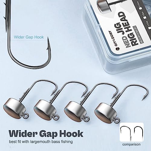 Ned Rig Jig Heads, 20/40 Pack Finesse Mushroom Jig Hooks for Bass Fishing - Image 2