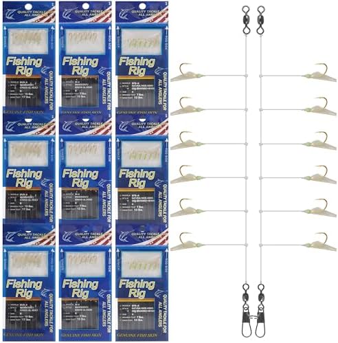 Fishing Bait Rigs Saltwater Surf Fishing Lures Bait Rig with Real Fish Skin Glow Beads Sharp Hooks Swivels Surf Fishing Rigs Sea Bass Cod Herring Hook Rig Size 4 6 8 by JOGFFDE