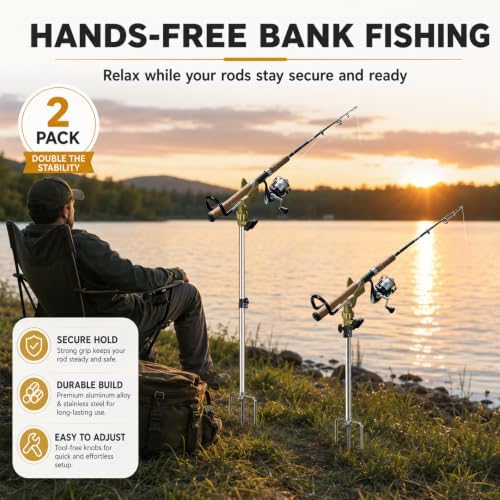 Fishing Rod Holder for Ground 2 Pack,Height Adjustable 22.4-34.3in,360 Degree Adjustable Easy Folder Rod Holder for Ground (Rod Holder -01) - Image 7