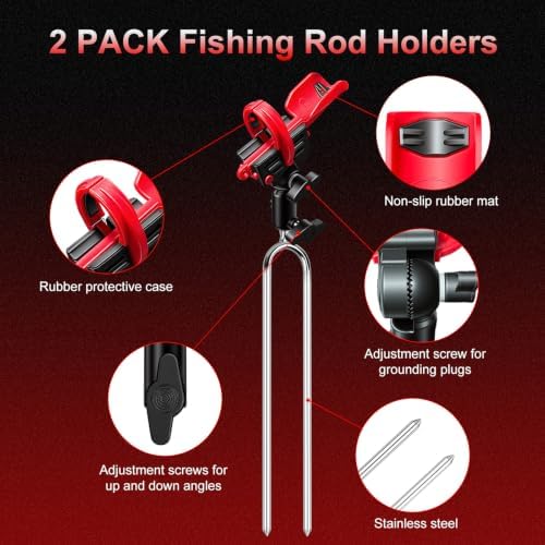 Fishing Rod Holder for Ground 2 Pack,Height Adjustable 22.4-34.3in,360 Degree Adjustable Easy Folder Rod Holder for Ground (Rod Holder -01) - Image 2
