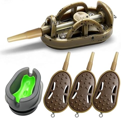 YOTO Carp Fishing Method Feeders Set - 3 Pcs Inline Baiting Tool & Groundbait Sinker Cages with Easy-Press Compactor | Professional Carp Fishing Equipment for Coarse Fishing & Efficient Baiting by YOTO