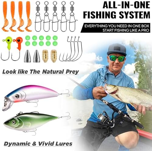 PLUSINNO Fishing Rod and Reel Combo, Telescopic Fishing Pole Kit with Spinning Reel, Tackle Box, Fishing Lures and Travel Carrying Bag, Fishing Gear Gifts for Men - Image 4
