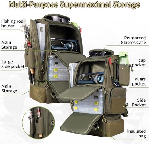 Fishing Backpack with Cooler for 3 Tackle Boxes Fishing Bag with Rod Holder - Image 3