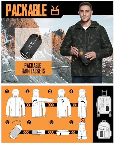33,000ft Men's Packable Rain Jacket Waterproof Raincoat with Hood - Image 2