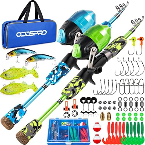 ODDSPRO Kids Fishing Pole Pink, Portable Telescopic Fishing Rod and Reel Combo Kit - with Spincast Fishing Reel Tackle Box for Girls, Youth by ODDSPRO