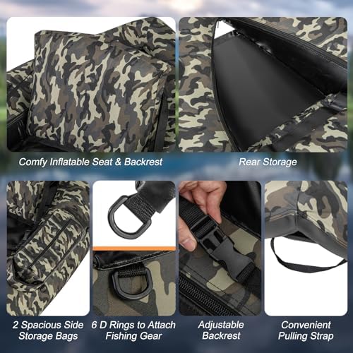 GYMAX Fishing Float Tube, 350LBS Inflatable Belly Boat with Oar, Flippers, Rod Holder, Fish Ruler, Hand Pump & Zipper Storage, Portable Backpack Float Tubes for Fishing - Image 3